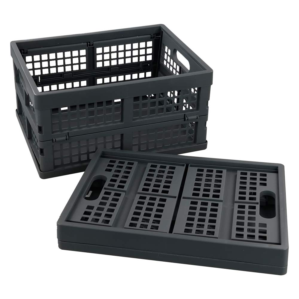 Ggbin 16 Liter Folding Plastic Containers, Grey Plastic Crate, 2 Packs