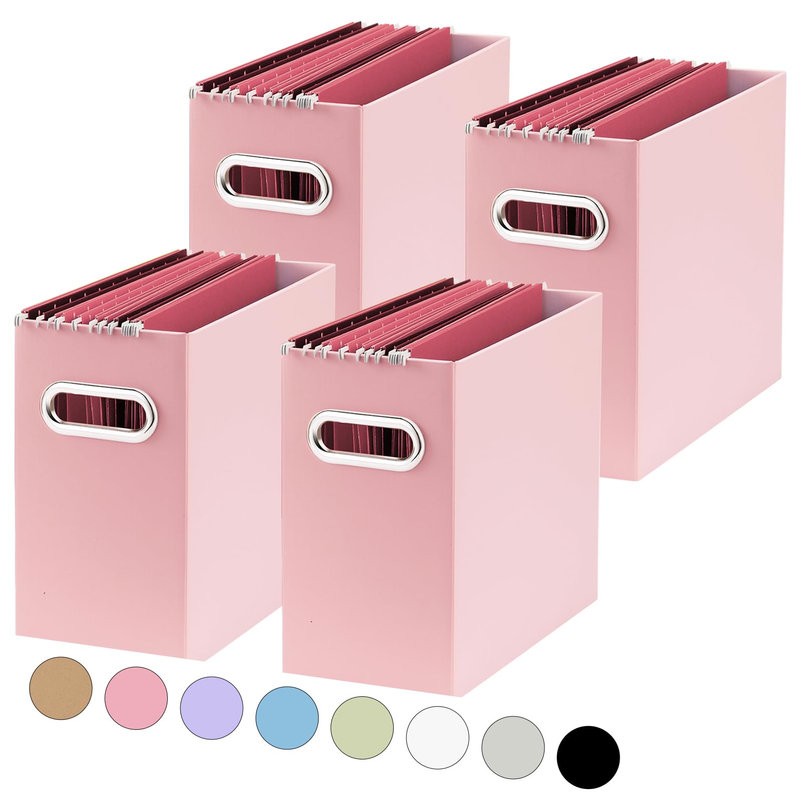 Oterri File Organizer, 4 Packs Small Storage Box, Cardboard File Folder Organizer, Collapsible File Box, Hanging File Organizer for Letter Size, Portable File Box with Handle, Only Box（Pink）