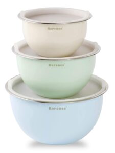 rorence stainless steel mixing bowls with lids: stackable colorful mixing bowls for kitchen – set of 3 include 1.5 qt, 3 qt, 5 qt