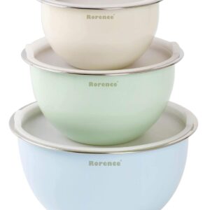 Rorence Stainless Steel Mixing Bowls with Lids: Stackable Colorful Mixing Bowls for Kitchen – Set of 3 include 1.5 Qt, 3 Qt, 5 Qt