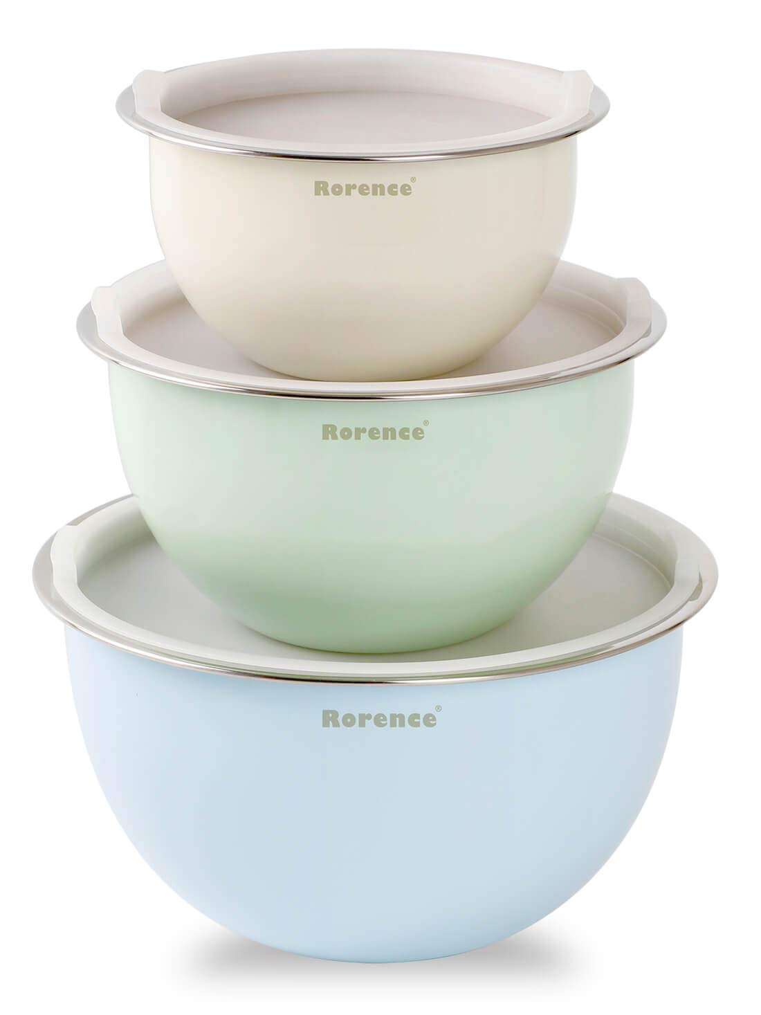 Rorence Stainless Steel Mixing Bowls with Lids: Stackable Colorful Mixing Bowls for Kitchen – Set of 3 include 1.5 Qt, 3 Qt, 5 Qt