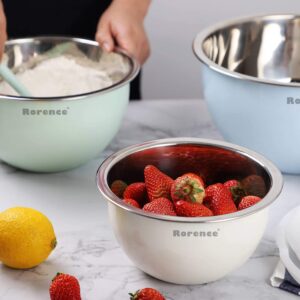 Rorence Stainless Steel Mixing Bowls with Lids: Stackable Colorful Mixing Bowls for Kitchen – Set of 3 include 1.5 Qt, 3 Qt, 5 Qt