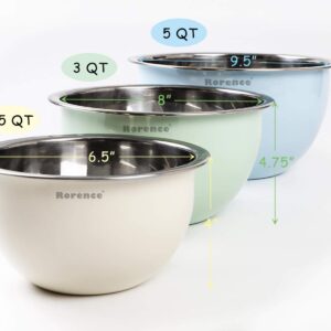 Rorence Stainless Steel Mixing Bowls with Lids: Stackable Colorful Mixing Bowls for Kitchen – Set of 3 include 1.5 Qt, 3 Qt, 5 Qt