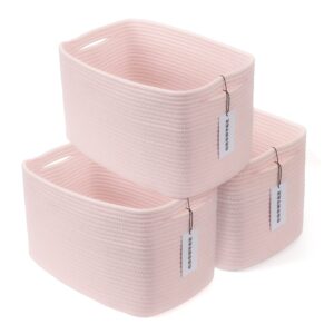 xuanguo cotton rope storage basket bins woven basket for organizing shelves rectangle decorative baskets for storage clothes toys books towels square wicker nursery basket organizer 3 pack light pink