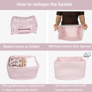 XUANGUO Cotton Rope storage Basket Bins Woven Basket for Organizing Shelves Rectangle Decorative Baskets For storage Clothes Toys Books Towels Square Wicker Nursery basket organizer 3 pack light pink