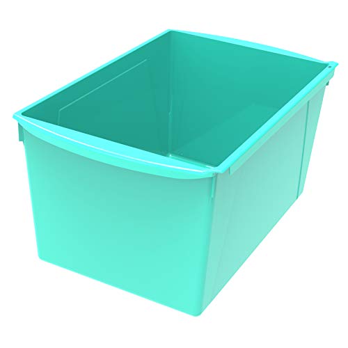 Storex Extra-Large Book Bin, Interlocking Plastic Organizer for Home, Office and Classroom, Teal, 6-Pack (71134U06C)