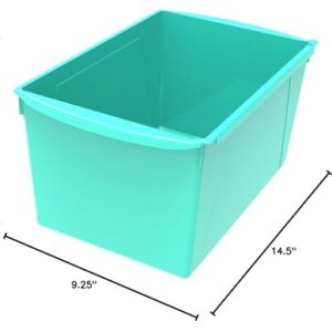 Storex Extra-Large Book Bin, Interlocking Plastic Organizer for Home, Office and Classroom, Teal, 6-Pack (71134U06C)