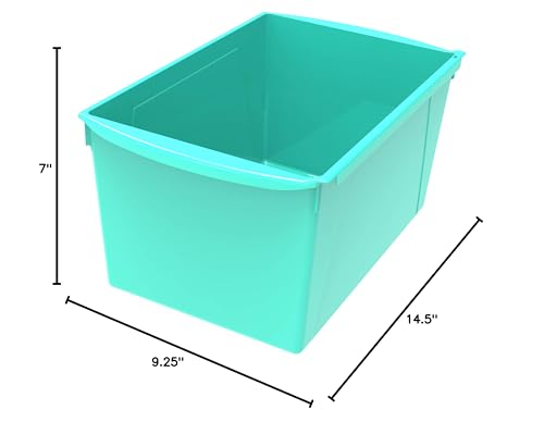 Storex Extra-Large Book Bin, Interlocking Plastic Organizer for Home, Office and Classroom, Teal, 6-Pack (71134U06C)