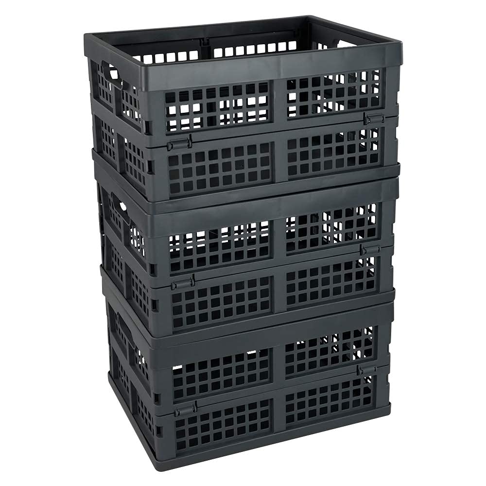 Idotry 3-PACK 15 L Plastic Stacking Folding Storage Crates, Stackable Collapsible Storage Basket