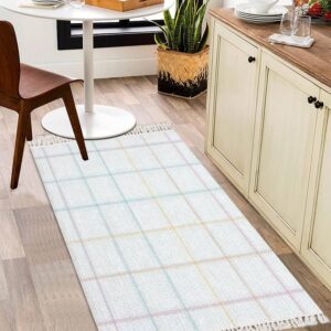 Boho Area Rug Seamless Check Windowpane Pastel Spring Summer Thin line Tartan Plaid Play Mat Runner Carpet Minimalist Room Decor Indoor Outdoor Woven Rug Entryway Laundry Room Bedroom Rug 3x5'