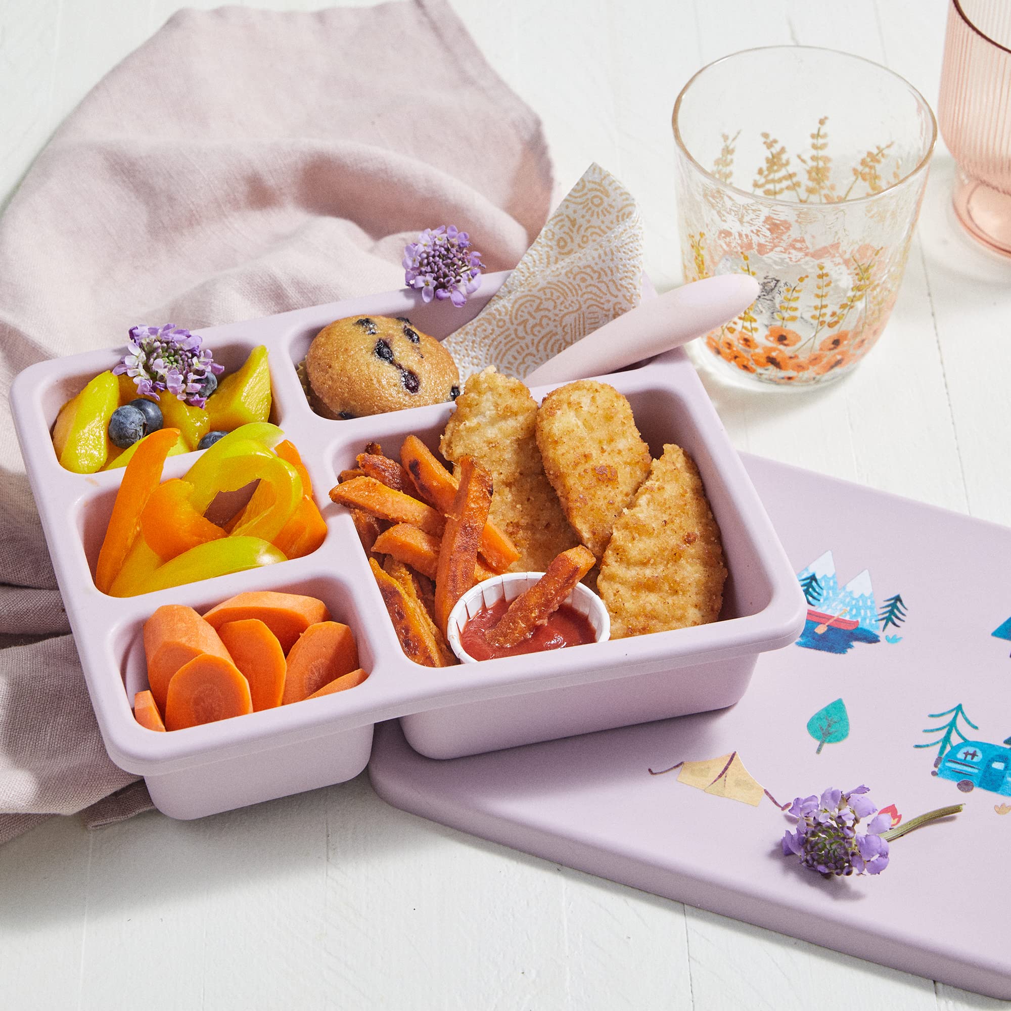 Austin Baby Co Leak-Proof Bento Lunch Box for Kids – Silicone Kids Lunch Container with 5 Leakproof Compartments – Food-Safe Materials, Sturdy, Dishwasher Safe, and BPA Free