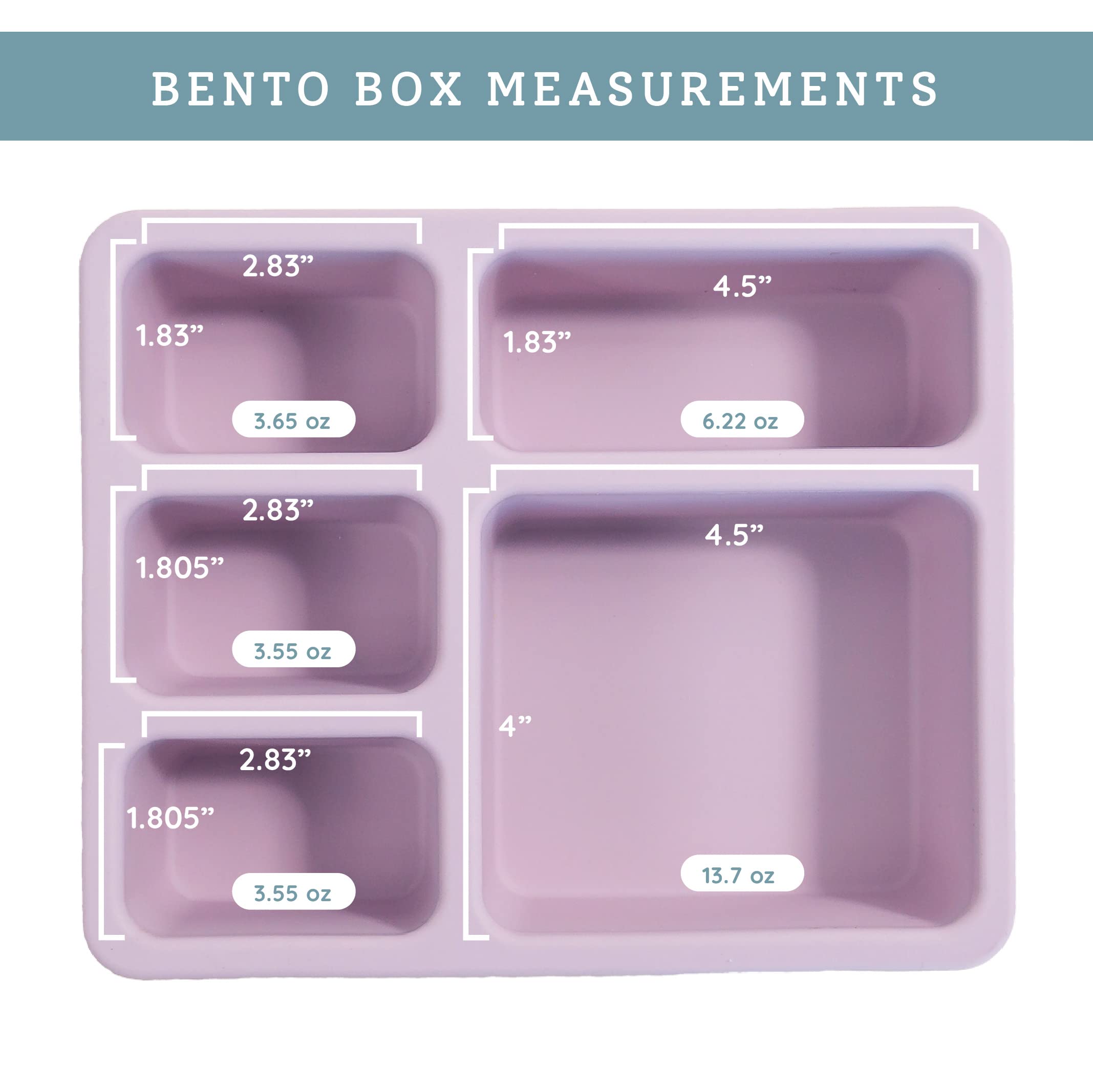 Austin Baby Co Leak-Proof Bento Lunch Box for Kids – Silicone Kids Lunch Container with 5 Leakproof Compartments – Food-Safe Materials, Sturdy, Dishwasher Safe, and BPA Free