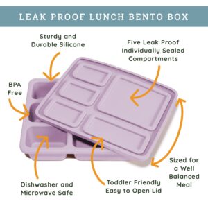 Austin Baby Co Leak-Proof Bento Lunch Box for Kids – Silicone Kids Lunch Container with 5 Leakproof Compartments – Food-Safe Materials, Sturdy, Dishwasher Safe, and BPA Free