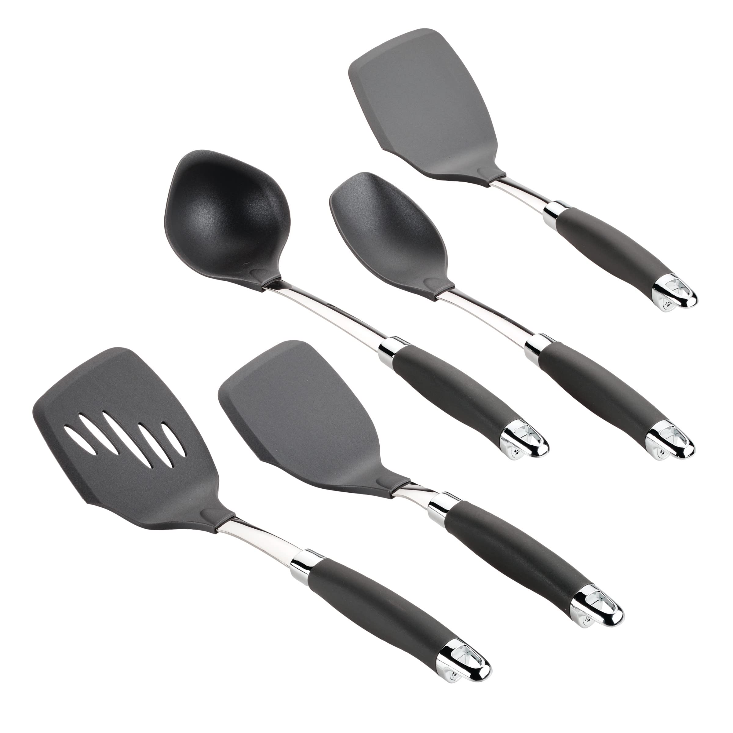 Anolon SureGrip Gadgets Nonstick Utensil Kitchen Cooking Tools Set, 5 Piece, Graphite