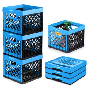 clevermade collapsible milk crate, neptune blue, 3pk - 25l (6 gal) stackable storage bins, holds 50lbs per bin - clevercrates are heavy duty, plastic collapsible storage crate for multi purposes