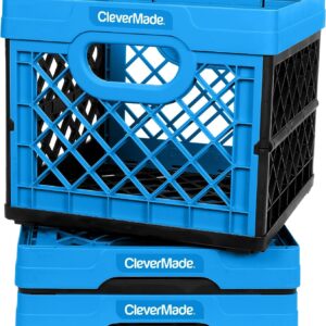 CleverMade Collapsible Milk Crate, Neptune Blue, 3PK - 25L (6 Gal) Stackable Storage Bins, Holds 50lbs Per Bin - Clevercrates are Heavy Duty, Plastic Collapsible Storage Crate for Multi Purposes