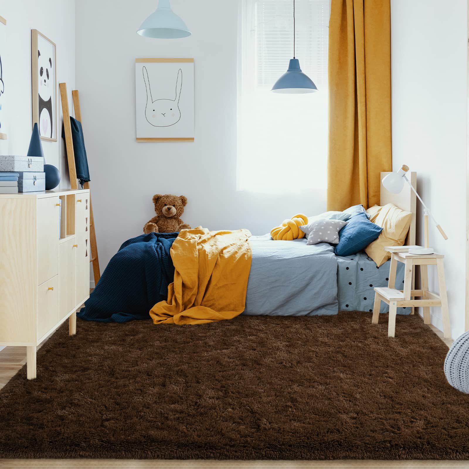 Jelymark Super Soft Shaggy Rug for Bedroom, 5x8 Feet Fluffy Carpet for Living Room, Fuzzy Indoor Plush Area Rug for Home Decor, Furry Floor Rugs for Dorm, Kids Nursery Rug for Girls, Brown