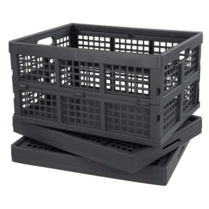 Idotry Plastic Folding Storage Crates, Grey Collapsible Basket, 28 L, Set of 3