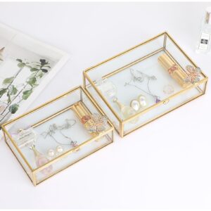 Hipiwe Vintage Glass Photo Box Rectangle Butterfly Jewelry Display Box Card Storage Organizer Vanity Lidded Trinket Box Home Decor Accent Decorative Keepsake Box (5 * 7 inch)