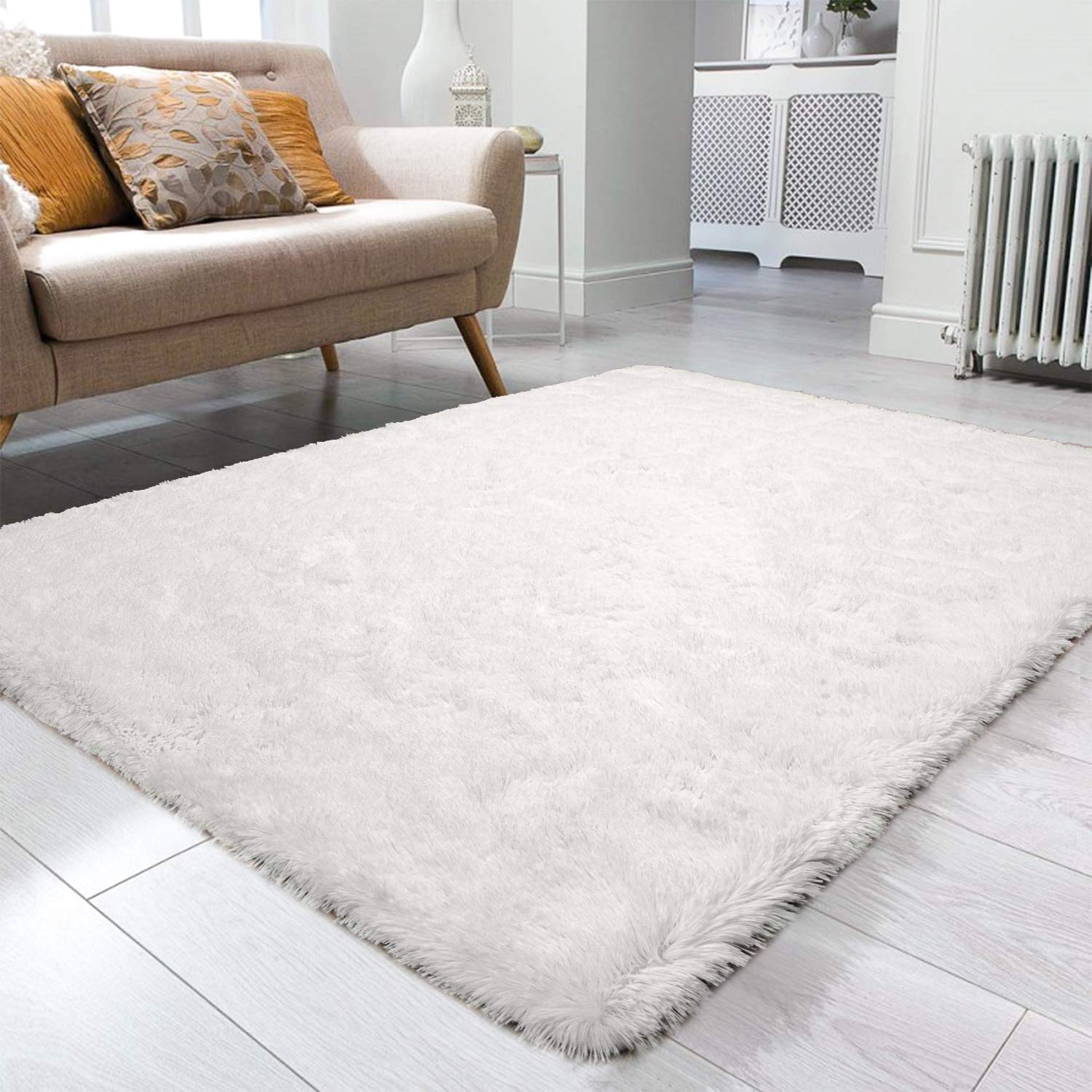 Ompaa Fluffy Rug, Super Soft Fuzzy Area Rugs for Bedroom Living Room - 5' x 8' Large Plush Furry Shag Rug - Kids Playroom Nursery Classroom Dining Room Decor Floor Carpet, Cream White