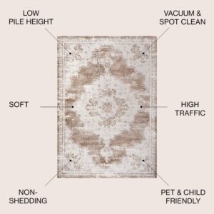 JONATHAN Y MDP400B-5 Alhambra Ornate Medallion Modern Indoor Area-Rug Vintage Bohemian Easy-Cleaning Bedroom Kitchen Living Room Non Shedding, 5 ft x 8 ft, Brown/Cream