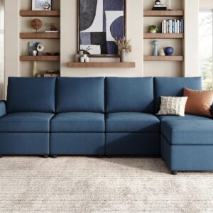 LINSY HOME Sectional Sofa, Blue, 300lb Weight Capacity, Changeable Covers, Storage Seat, BIFMA X5.4-2020 Certificated, Memory Foam Cushion, Easy Assembly, 6 Packages