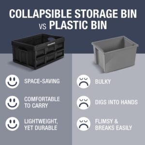 CleverMade Collapsible Storage Bin, Charcoal, 3PK - 32L (8 Gal) Stackable Storage Containers, Holds 66lbs Per Bin - Plastic Storage Bins for Organizing, Closet Storage, Garage Storage