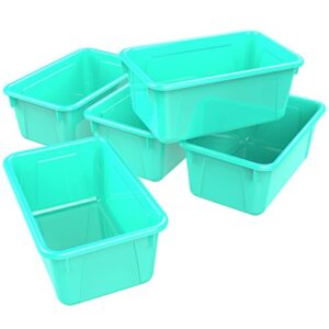 Storex Small Cubby Bins, Pack of 5, 12.2 x 7.8 x 5.1 Inches, Teal (62420U05C)