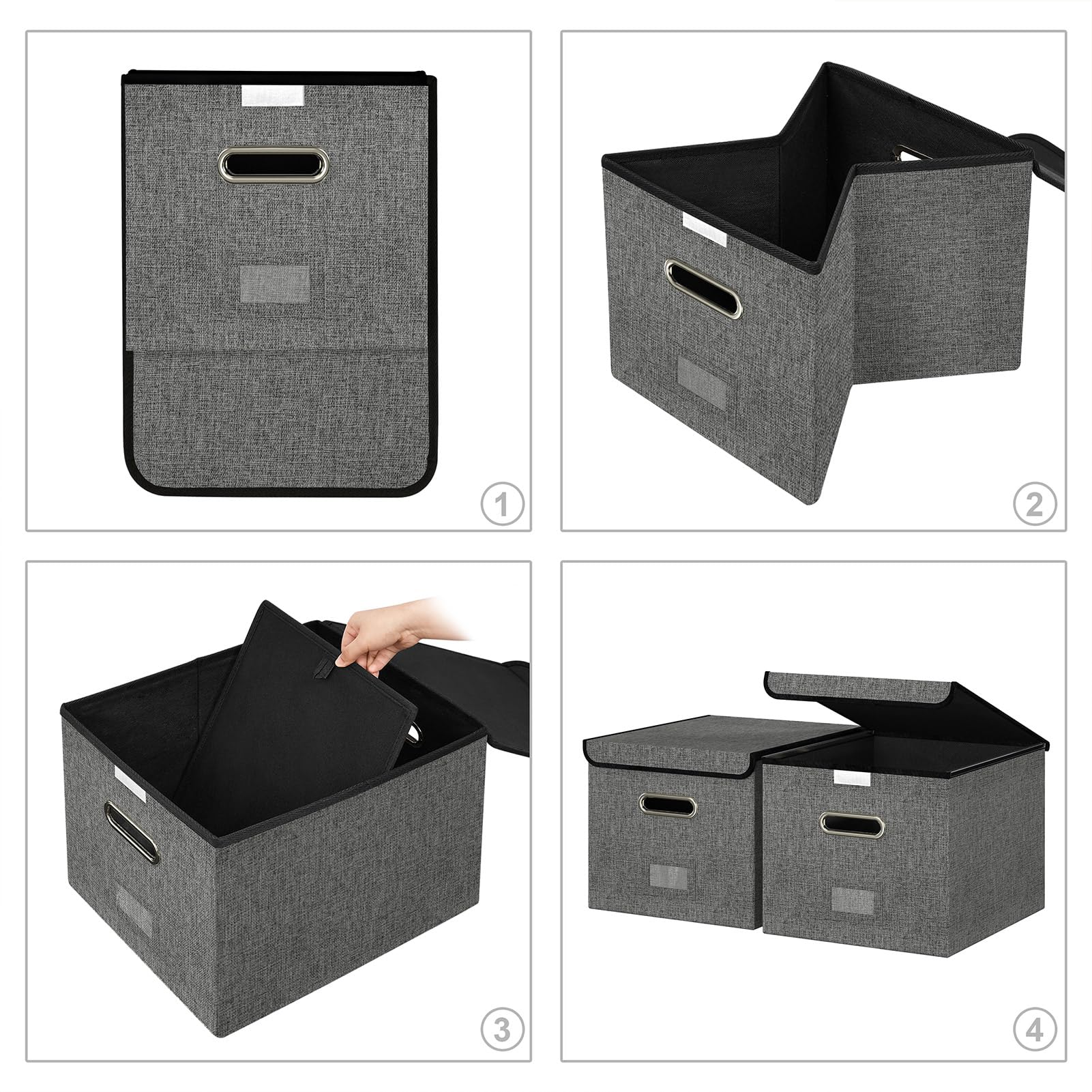 Forlogic File Organizer Box with Lid, Collapsible Linen File Box for Letter/Legal Folder, Filing Box, File Folder Organizer with Hanging Folders for File Storage in Office/Home