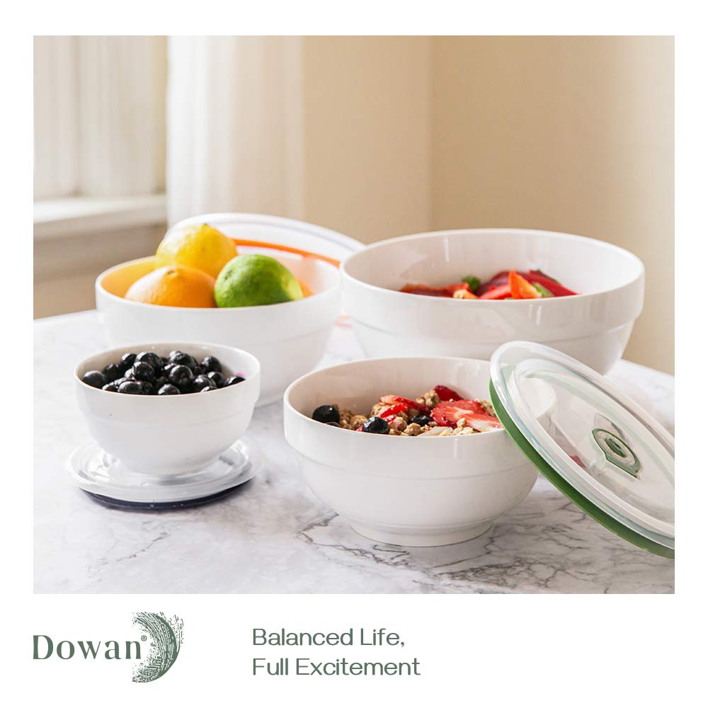 DOWAN Ceramic Bowl Set with Lids, Serving Bowls with Lids, Food Storage Container, Porcelain Prep Bowl, Small Mixing Bowls for Kitchen, Microwave & Dishwasher Safe, 64/42/22/12 Ounces, Set of 4