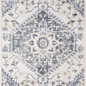 Mark&Day Area Rugs, 5x7 Baflo Traditional Denim Area Rug, Blue Cream Brown Carpet for Living Room, Bedroom or Kitchen (5'2" x 7')