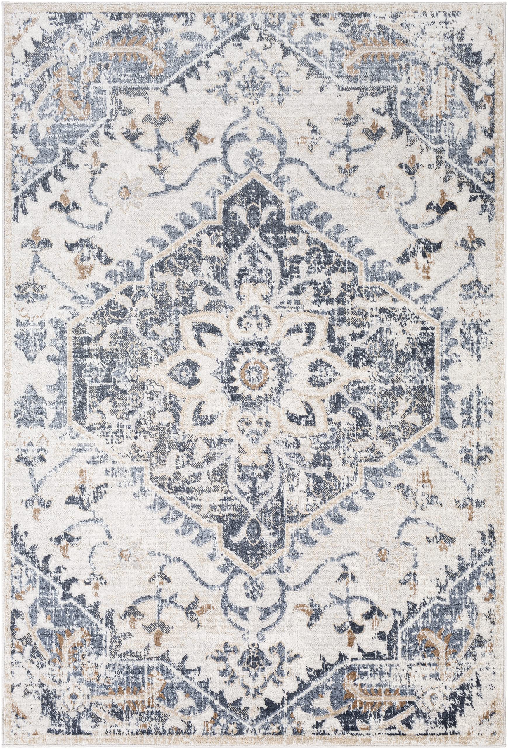 Mark&Day Area Rugs, 5x7 Baflo Traditional Denim Area Rug, Blue Cream Brown Carpet for Living Room, Bedroom or Kitchen (5'2" x 7')