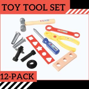 U. S. Toy Tool Set, Movable Play Tools for Kids, Pretend Play Kids Construction Kit for Kids, Party Favors, Birthday Gifts,, 12-Pack, Toddler Toys 3 Years & Up