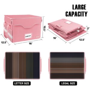 DocSafe File Box Fireproof Document Box with Lock,File Storage Organizer Box with Insert Pockets,Collapsible Portable File Box Home Office File Cabinet with Handle for Hanging Letter/Legal Folder,Pink