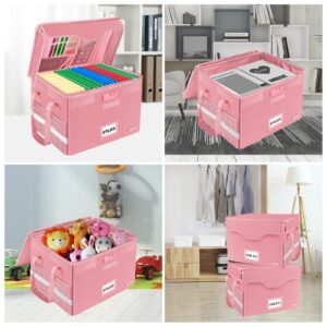 DocSafe File Box Fireproof Document Box with Lock,File Storage Organizer Box with Insert Pockets,Collapsible Portable File Box Home Office File Cabinet with Handle for Hanging Letter/Legal Folder,Pink