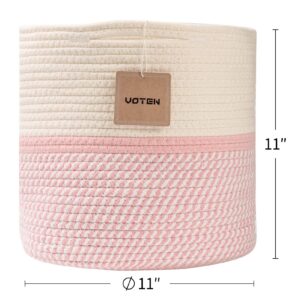 voten Cube Storage Baksets Bins 11x11’’ Fit 12x12’’ Organizer Bookcases Shelving,Stylish&Durable Woven Cotton Basket Containers for Organizing 3-Pack Off White/Mixed Pink