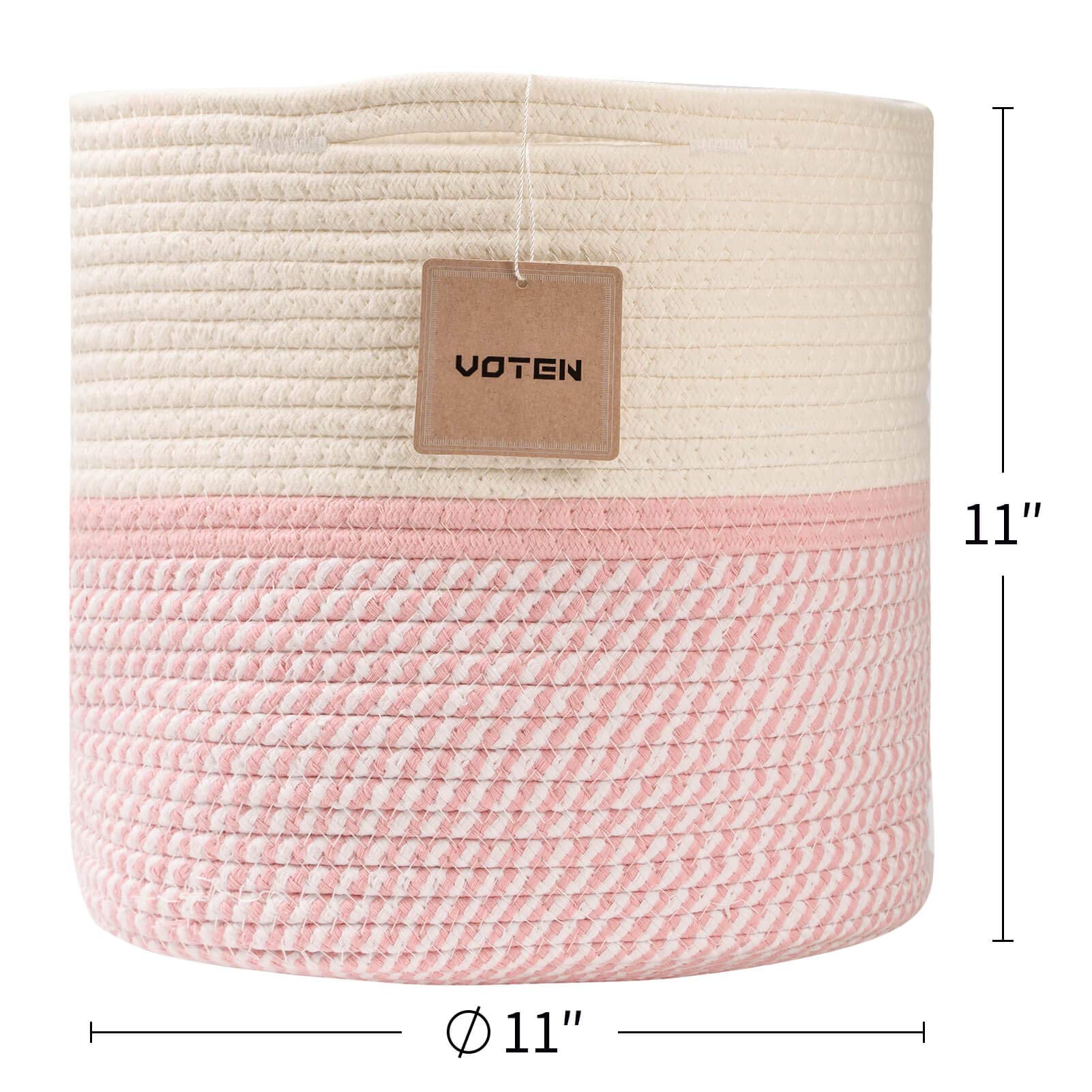 voten Cube Storage Baksets Bins 11x11’’ Fit 12x12’’ Organizer Bookcases Shelving,Stylish&Durable Woven Cotton Basket Containers for Organizing 3-Pack Off White/Mixed Pink