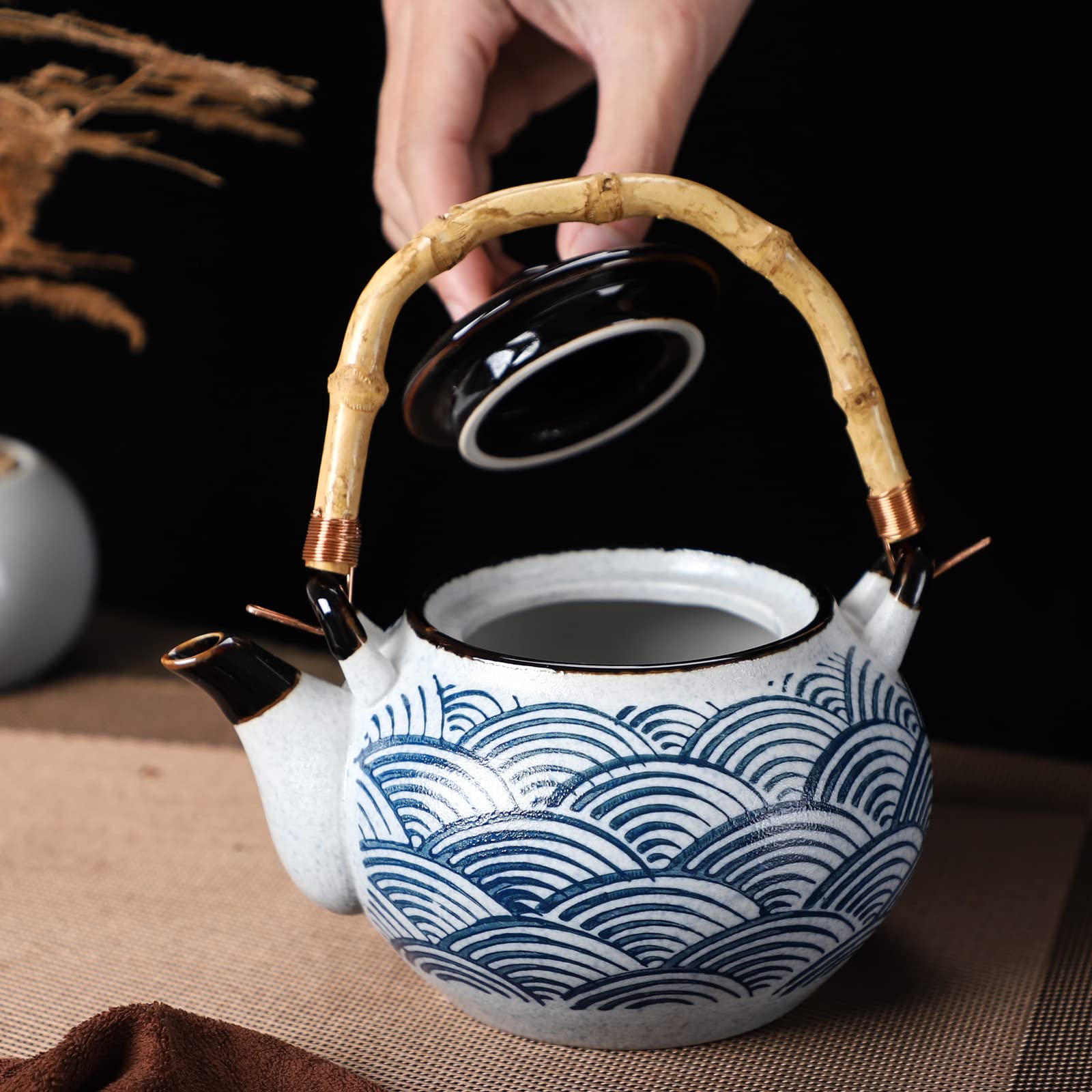 Ceramic Teapot Japanese Style Porcelain Teapot with Rattan Handle Restaurant Office Filter Tea Pot Drinkware Tea Kettle