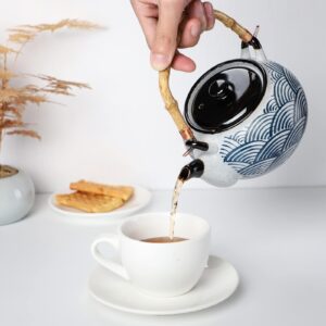 Ceramic Teapot Japanese Style Porcelain Teapot with Rattan Handle Restaurant Office Filter Tea Pot Drinkware Tea Kettle