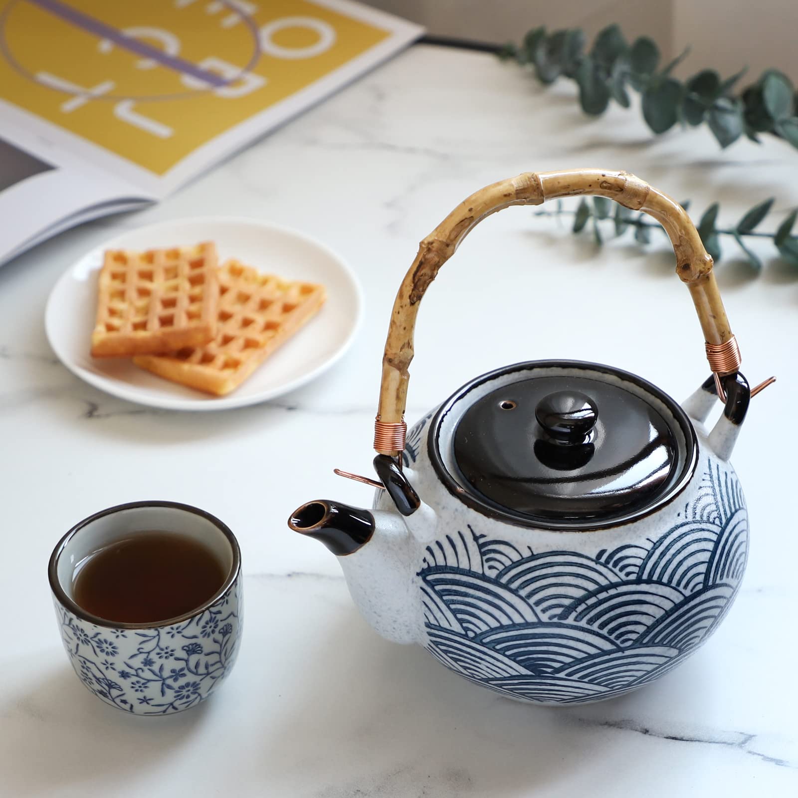 Ceramic Teapot Japanese Style Porcelain Teapot with Rattan Handle Restaurant Office Filter Tea Pot Drinkware Tea Kettle