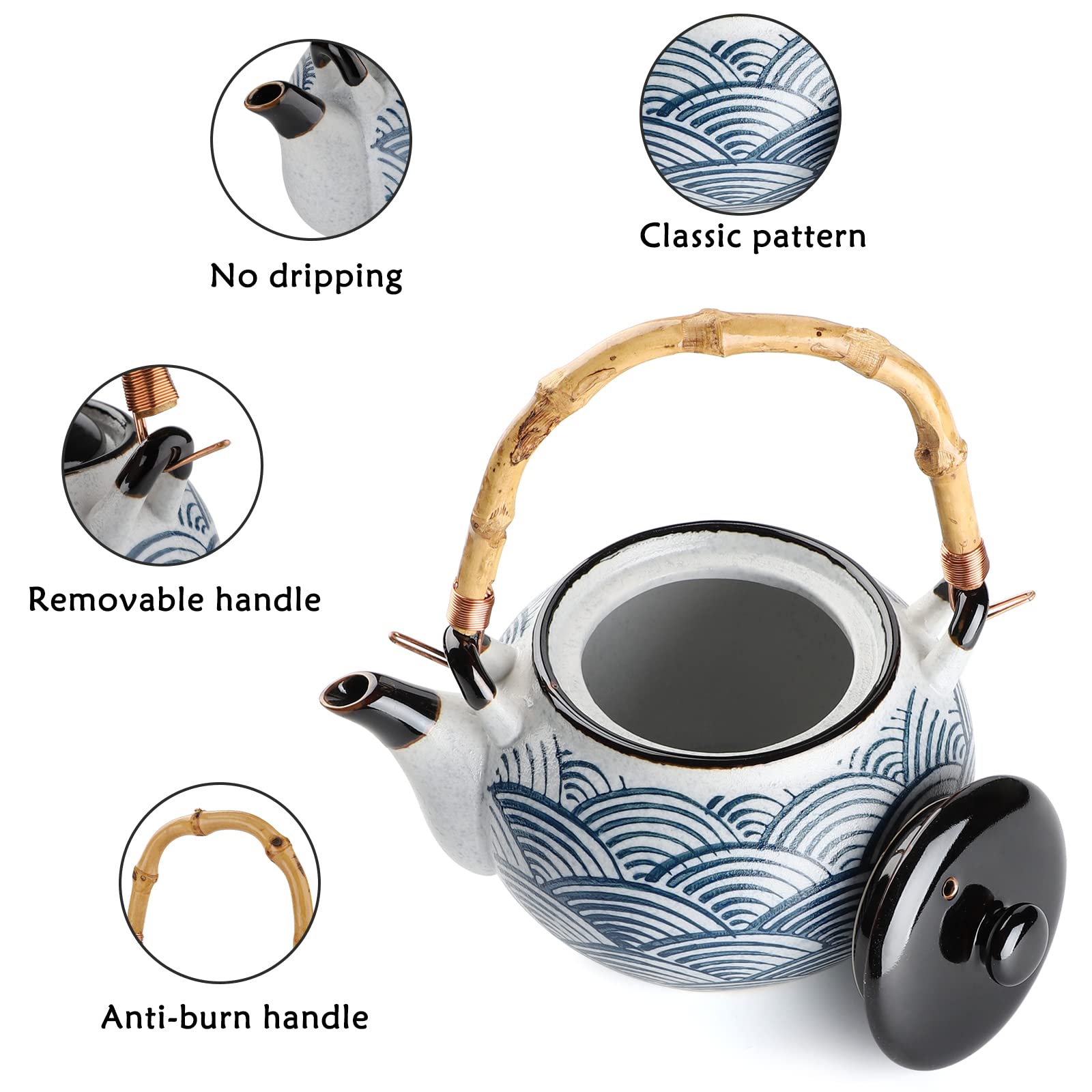 Ceramic Teapot Japanese Style Porcelain Teapot with Rattan Handle Restaurant Office Filter Tea Pot Drinkware Tea Kettle