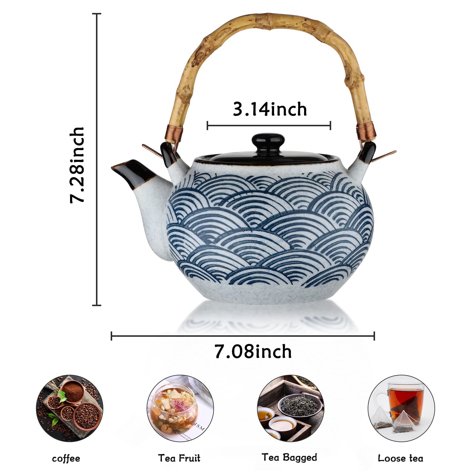 Ceramic Teapot Japanese Style Porcelain Teapot with Rattan Handle Restaurant Office Filter Tea Pot Drinkware Tea Kettle