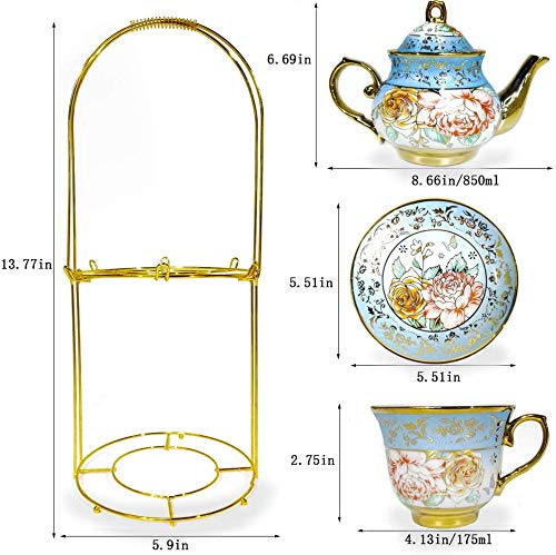 DaGiBayCn 20 PCS Tea set Ceramics Tea set Afternoon Tea Set Adult tea set Gift Tea Set Can Drink Coffee Strong Tea blue