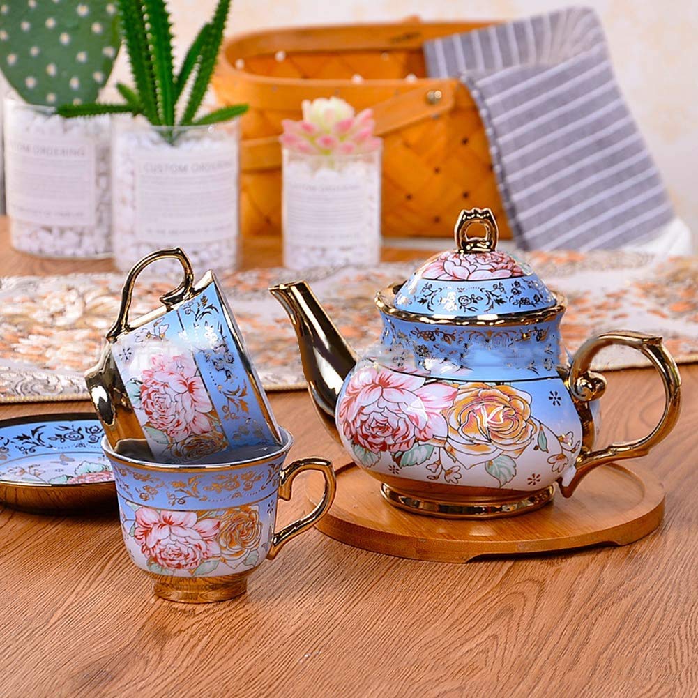 DaGiBayCn 20 PCS Tea set Ceramics Tea set Afternoon Tea Set Adult tea set Gift Tea Set Can Drink Coffee Strong Tea blue