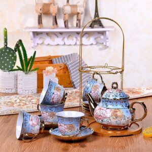 DaGiBayCn 20 PCS Tea set Ceramics Tea set Afternoon Tea Set Adult tea set Gift Tea Set Can Drink Coffee Strong Tea blue