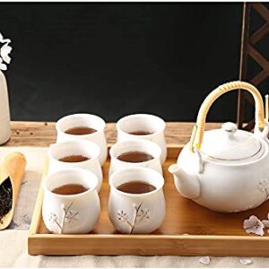 Dujust Japanese White Porcelain Tea Set with 1 Teapot Set, 6 Tea Cups, 1 Tea Tray, 1 Stainless Infuser, Cute Asian Tea Set for Tea Lover/Women/Men (Plum in Golden)