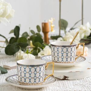 CwlwGO-15 Pieces Porcelain Tea Service Set for 4, Bone China Coffee Tea Sets,Tea Cup Set with Teapot, Sugar Bowl, Creamer Pitcher And Gifts Box, Britain Tea Cups and Saucer Sets For Women,Adults.