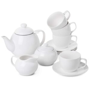 BTaT- Royal Tea Set, 4 Tea cups (8oz), Tea Pot (32oz), Creamer and Sugar Set, China Tea Set for Adults, Tea Service, Tea Cups and Saucer Set, Tea Cups Set of 4, Porcelain Tea Set