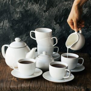 BTaT- Royal Tea Set, 4 Tea cups (8oz), Tea Pot (32oz), Creamer and Sugar Set, China Tea Set for Adults, Tea Service, Tea Cups and Saucer Set, Tea Cups Set of 4, Porcelain Tea Set