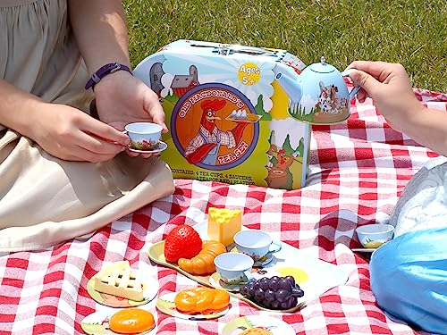 Regal Games Old Macdonald’s Tea Time - Barnyard Animal Designed Kid's Tea Time Set - includes 1 Teapot, 4 Cups, 4 Saucers, 1 Platter & Storage Case - Ideal Birthday & Easter Gift for Ages 5+